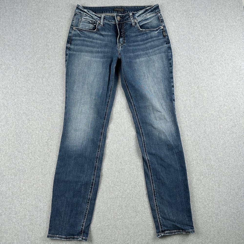 Silver Jeans Womens W30 L29 Blue Boyfriend Rodeo Cowboy Denim Stretch Whiskering